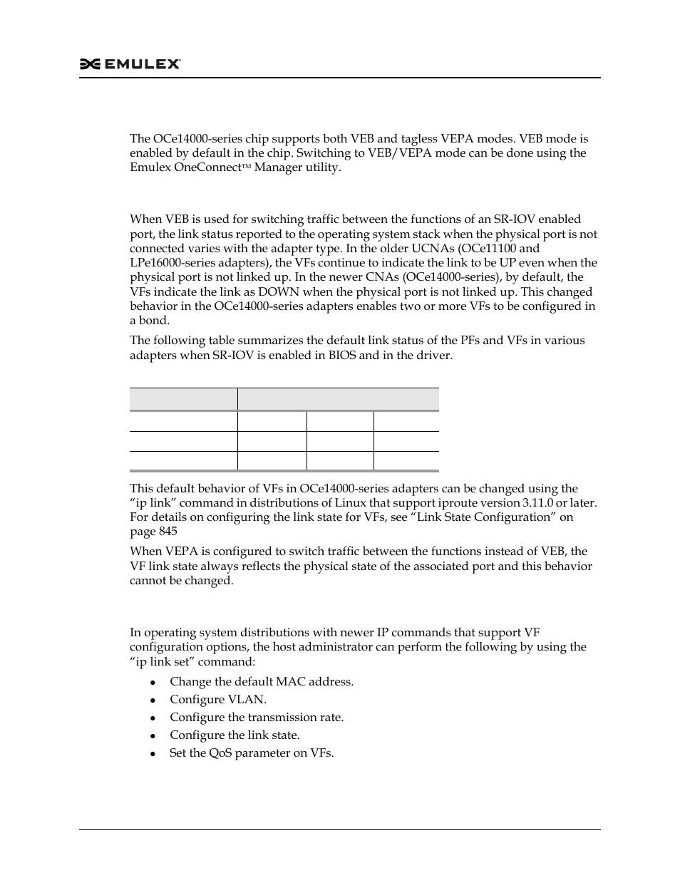 Edge virtual bridging, Link state reporting with sr-iov, Configuring vfs | Table 3-6 | Dell Emulex Family of Adapters User Manual | Page 843 / 1815
