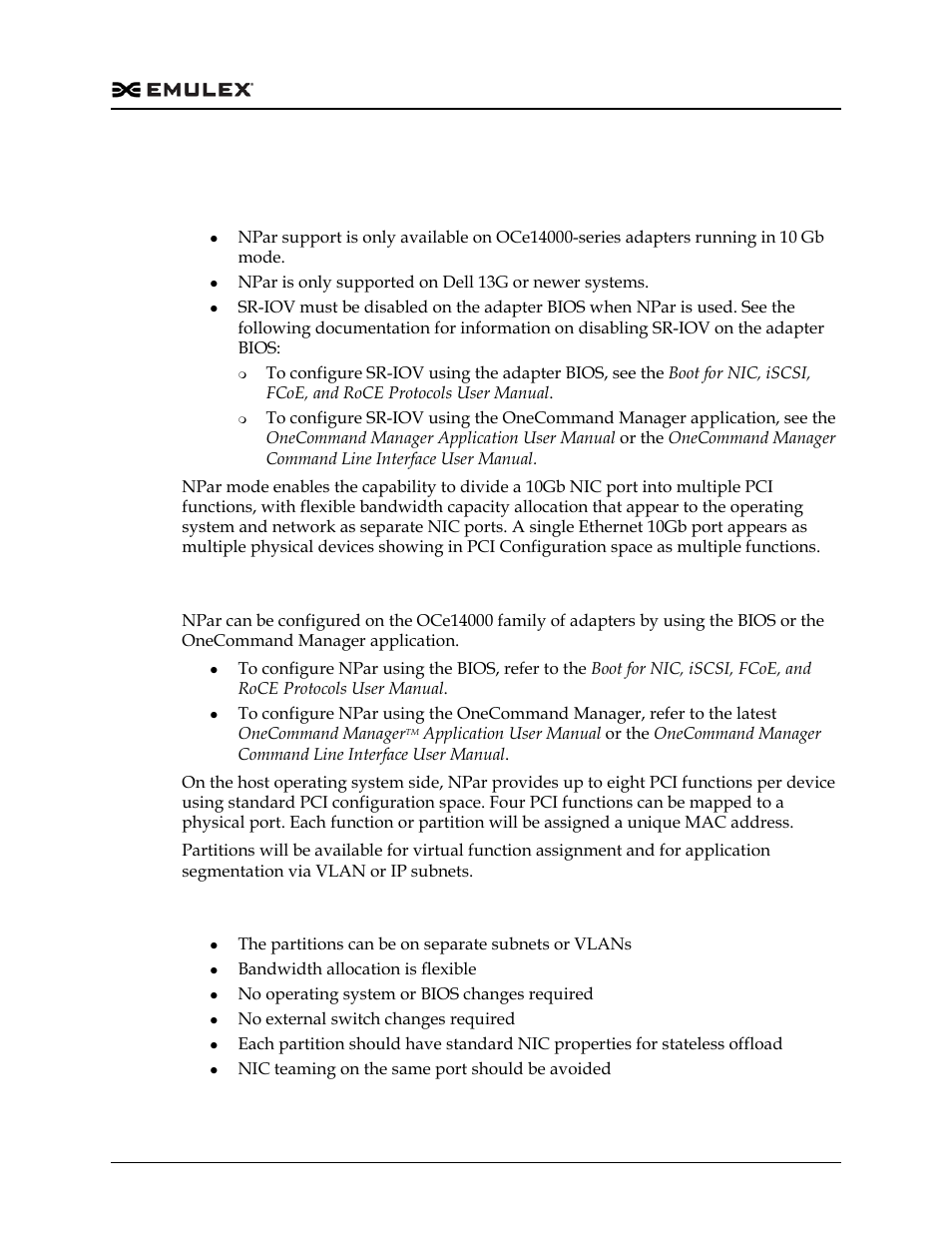 Nic partitioning (npar) configuration (dell only), Adapter configuration, Adapter requirements | Dell Emulex Family of Adapters User Manual | Page 847 / 1815