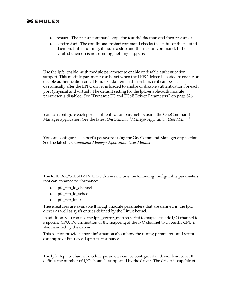 Lpfc_enable_auth module parameter, Authentication configuration parameters, Setting remote and local passwords | Lpfc driver performance tuning, Overview, Lpfc_fcp_io_channel | Dell Emulex Family of Adapters User Manual | Page 865 / 1815
