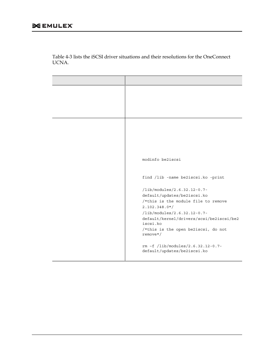 Iscsi driver situations and their resolutions, Table 4-3 | Dell Emulex Family of Adapters User Manual | Page 879 / 1815