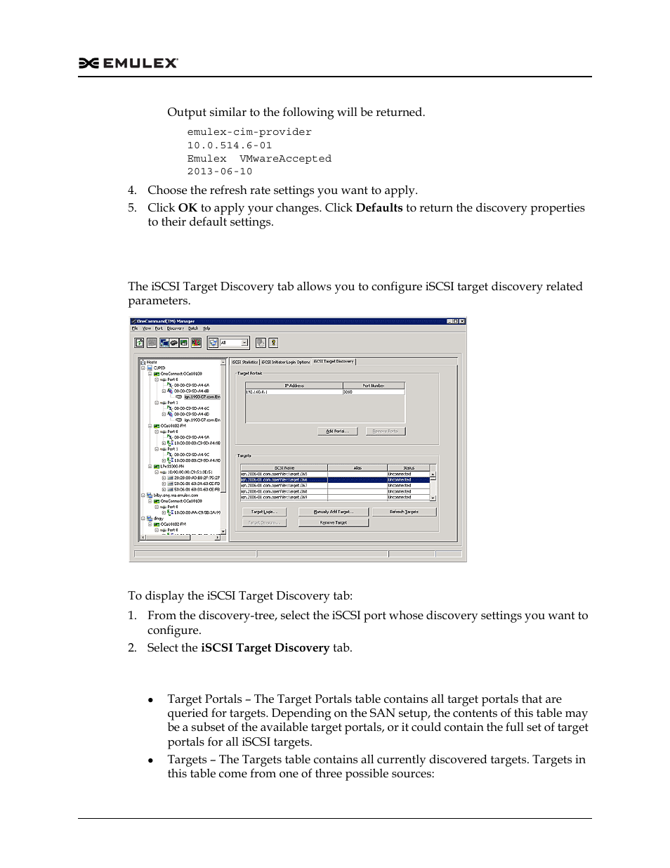 Configuring iscsi target discovery, Target discovery field definitions, Figure 5-6 | Dell Emulex Family of Adapters User Manual | Page 95 / 1815