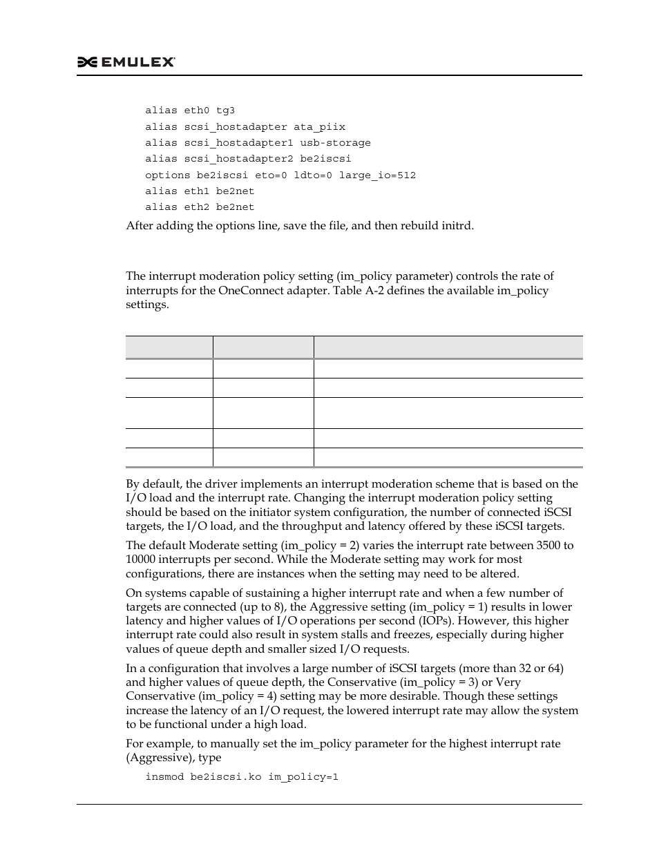 Configuring the im_policy parameter, Table a-2 | Dell Emulex Family of Adapters User Manual | Page 965 / 1815