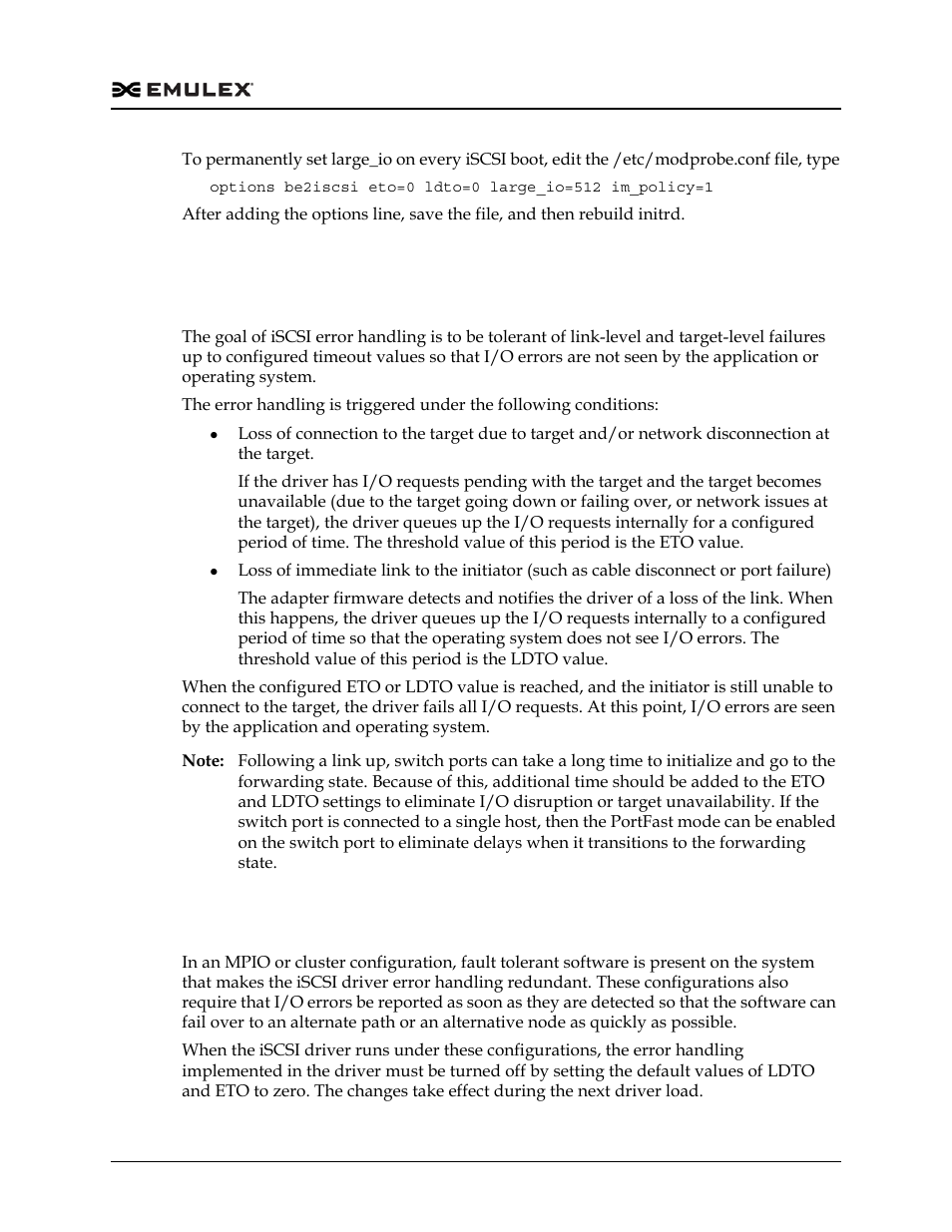 Iscsi error handling, Error handling using eto and ldto parameters | Dell Emulex Family of Adapters User Manual | Page 966 / 1815
