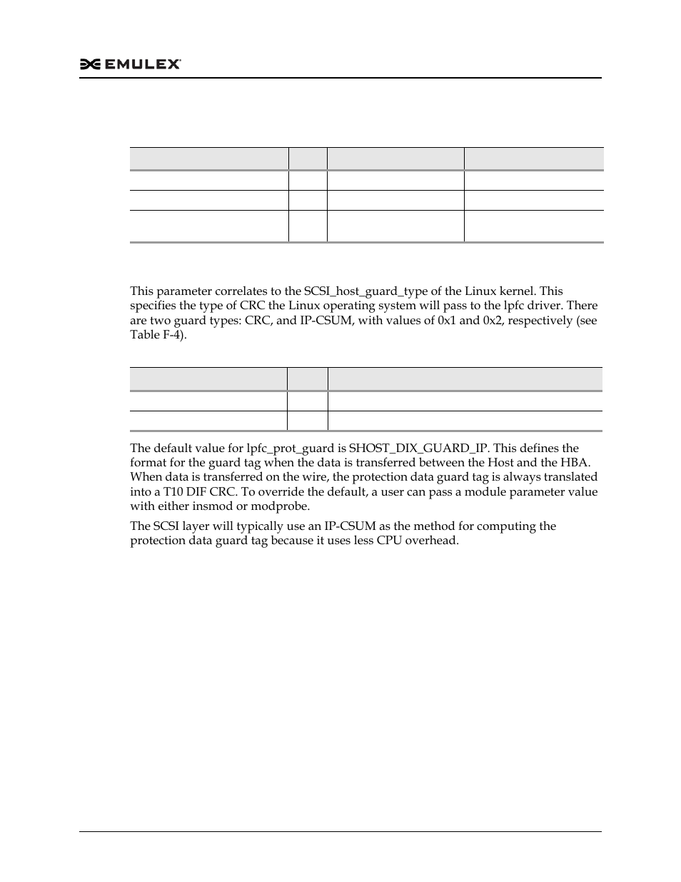 Lpfc_prot_guard, Table f-3, Table f-4 | Dell Emulex Family of Adapters User Manual | Page 982 / 1815
