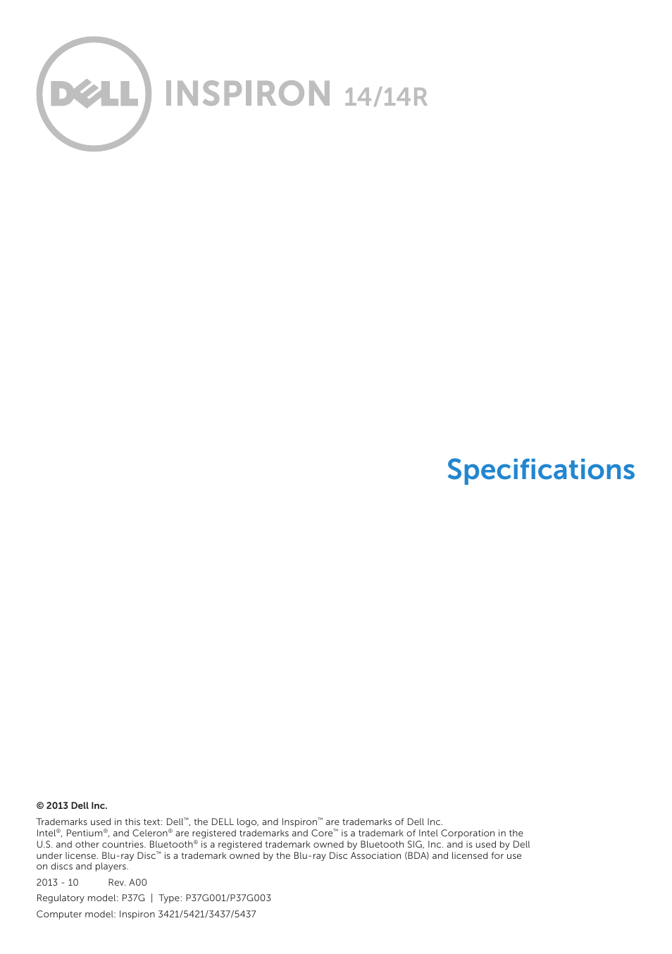 Dell Inspiron 14R (5437, Mid 2013) User Manual | 7 pages