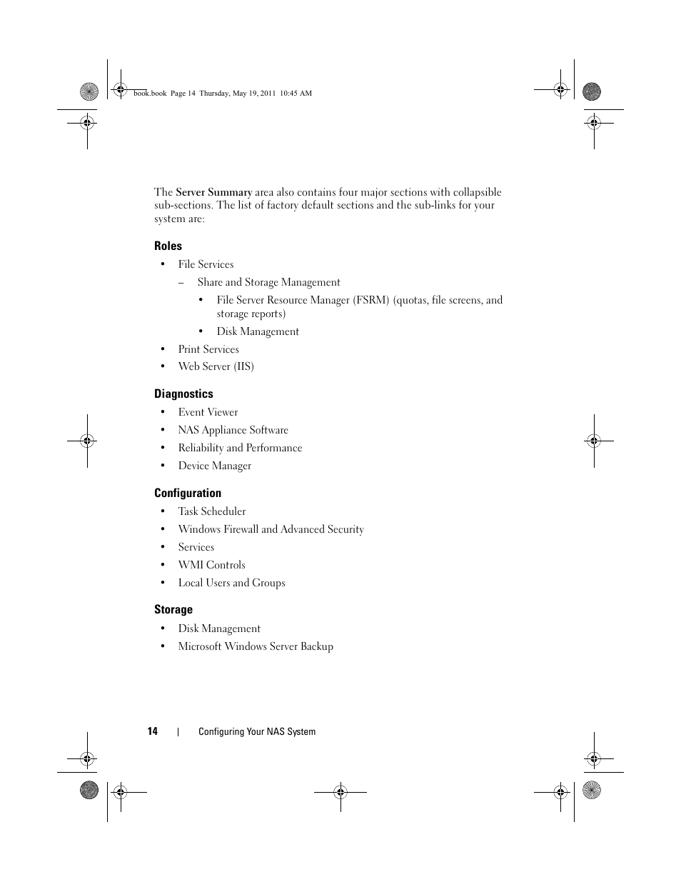 Roles, Diagnostics, Configuration | Storage | Dell PowerVault NX300 User Manual | Page 14 / 50