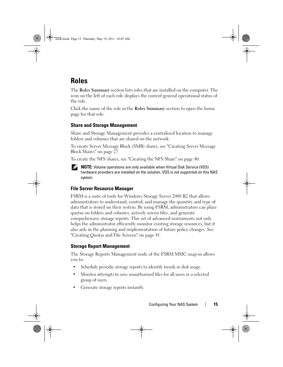 Roles, Share and storage management, File server resource manager | Storage report management | Dell PowerVault NX300 User Manual | Page 15 / 50