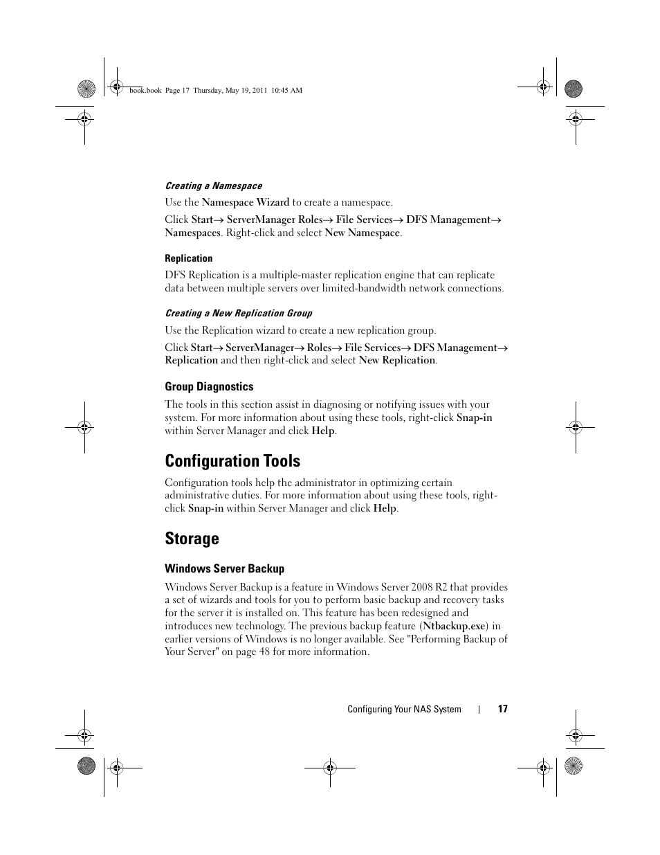 Group diagnostics, Configuration tools, Storage | Windows server backup | Dell PowerVault NX300 User Manual | Page 17 / 50