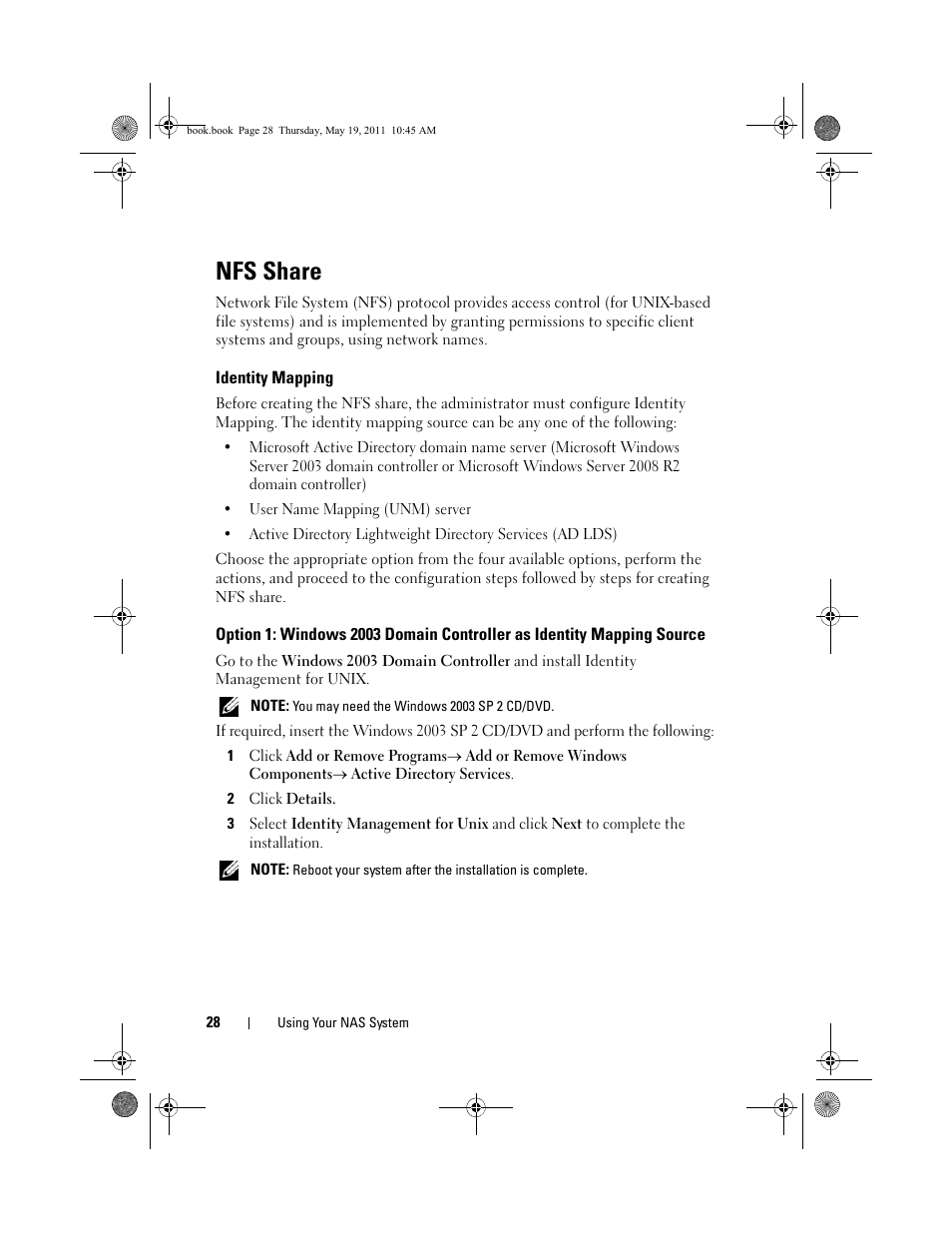 Nfs share, Identity mapping | Dell PowerVault NX300 User Manual | Page 28 / 50