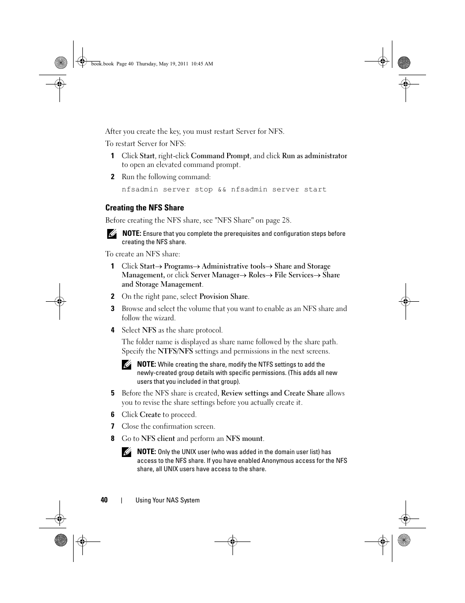 Creating the nfs share | Dell PowerVault NX300 User Manual | Page 40 / 50