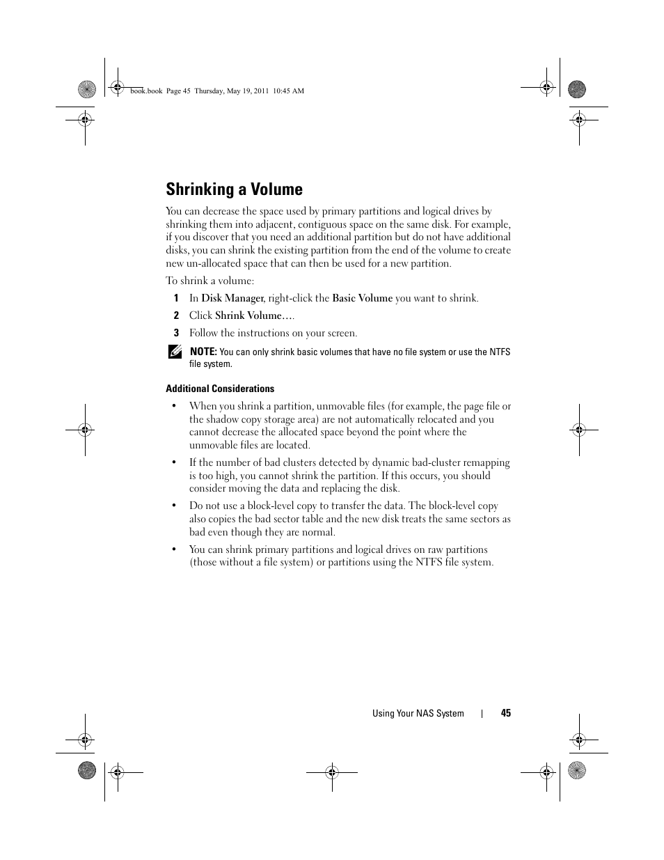 Shrinking a volume | Dell PowerVault NX300 User Manual | Page 45 / 50