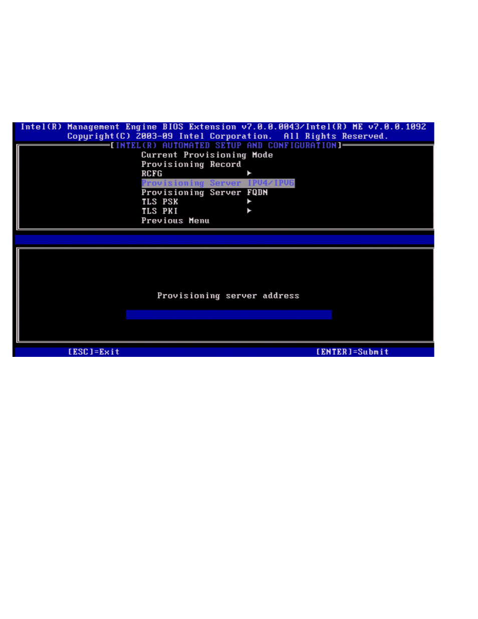 Previous menu, Provisioning server ipv4/ipv6 | Dell Latitude E6320 (Early 2011) User Manual | Page 49 / 107