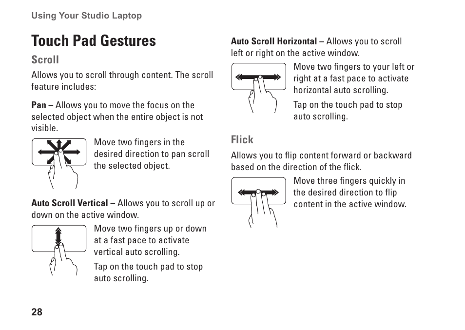 Touch pad gestures | Dell Studio 1745 (Mid 2009) User Manual | Page 30 / 96
