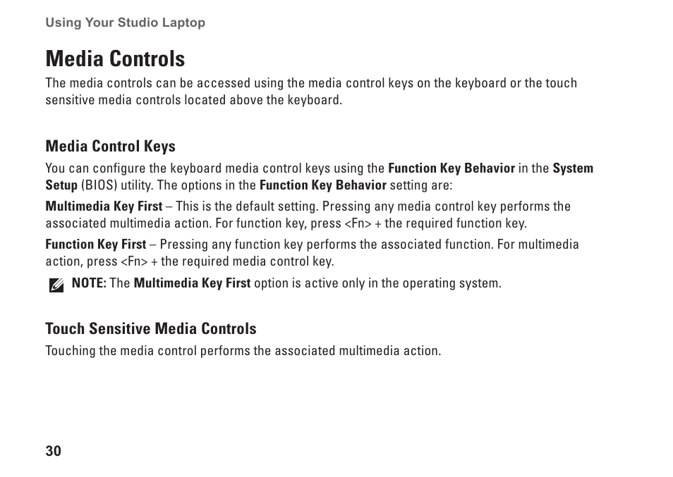 Media controls | Dell Studio 1745 (Mid 2009) User Manual | Page 32 / 96