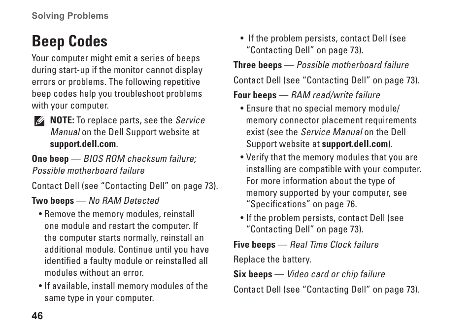 Beep codes | Dell Studio 1745 (Mid 2009) User Manual | Page 48 / 96