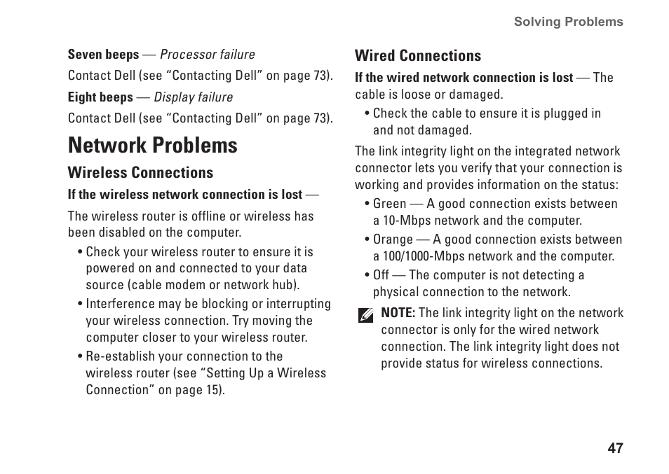 Network problems | Dell Studio 1745 (Mid 2009) User Manual | Page 49 / 96