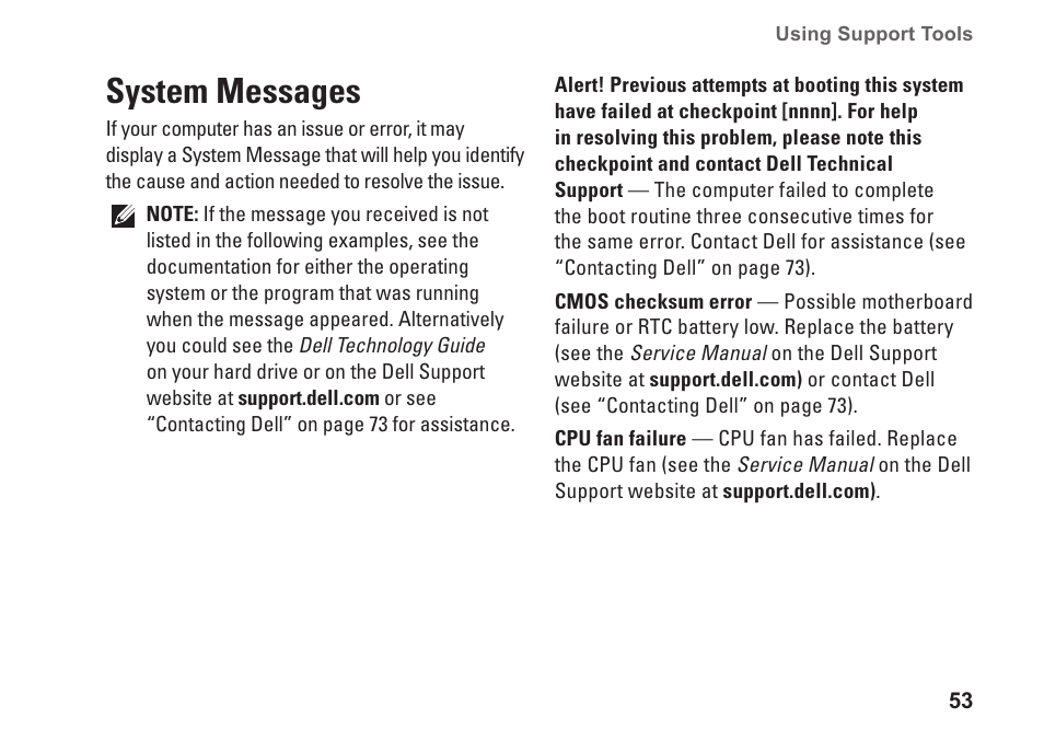 System messages | Dell Studio 1745 (Mid 2009) User Manual | Page 55 / 96