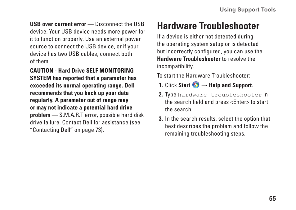 Hardware troubleshooter | Dell Studio 1745 (Mid 2009) User Manual | Page 57 / 96