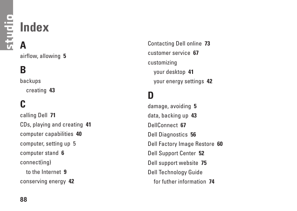 Index | Dell Studio 1745 (Mid 2009) User Manual | Page 90 / 96