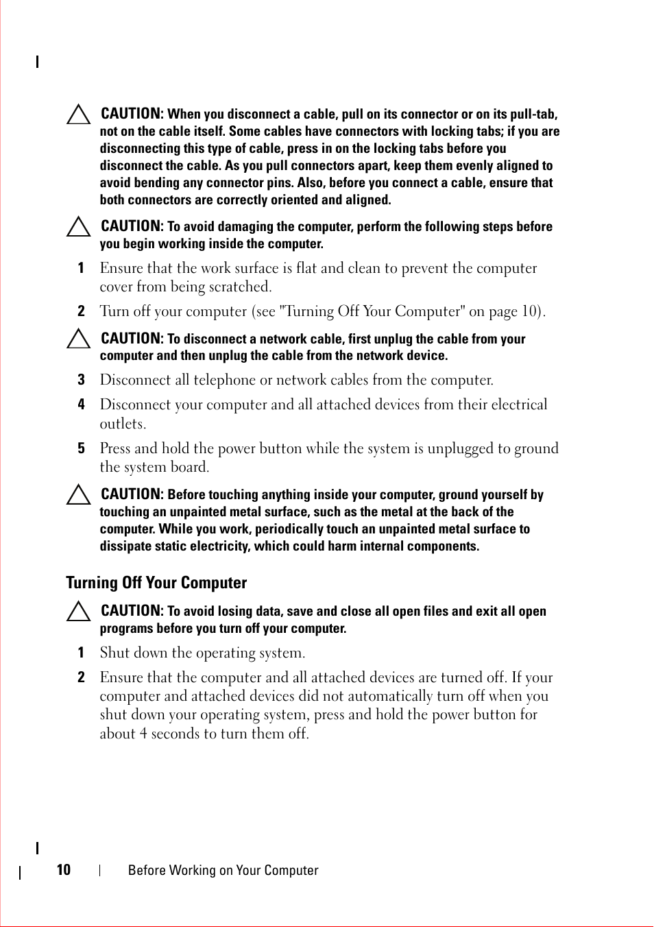 Turning off your computer, 1 shut down the operating system | Dell OptiPlex 360 (Late 2008) User Manual | Page 10 / 160