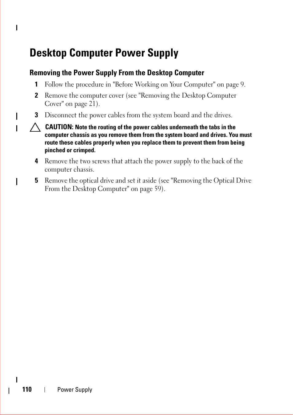 Desktop computer power supply | Dell OptiPlex 360 (Late 2008) User Manual | Page 110 / 160