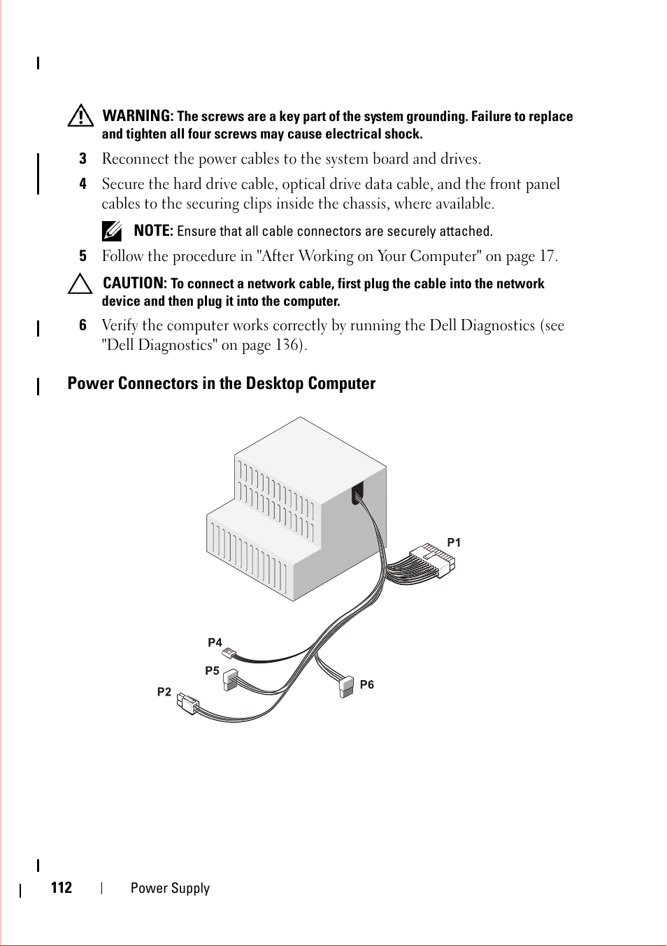 Power connectors in the desktop computer | Dell OptiPlex 360 (Late 2008) User Manual | Page 112 / 160