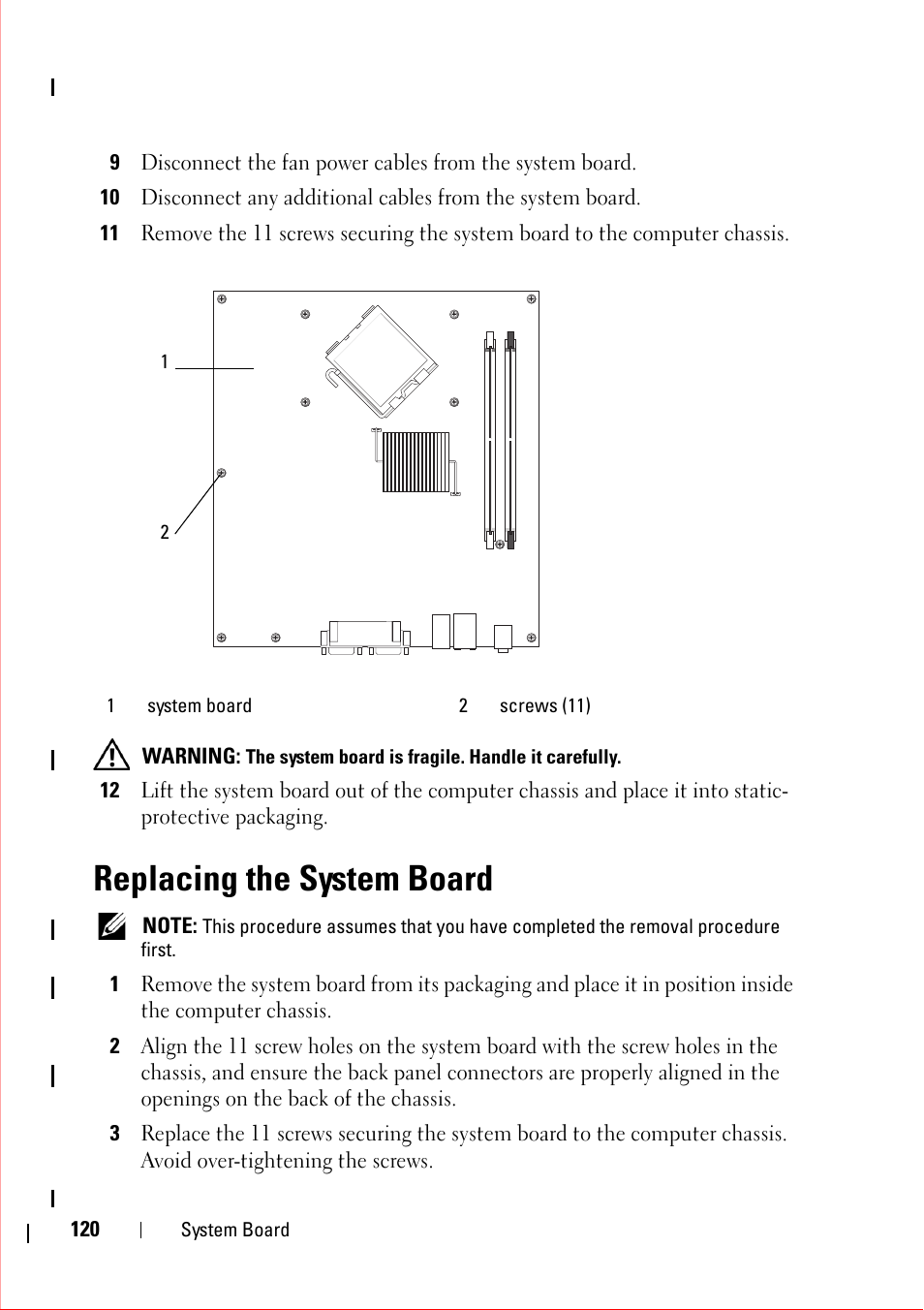 Replacing the system board | Dell OptiPlex 360 (Late 2008) User Manual | Page 120 / 160