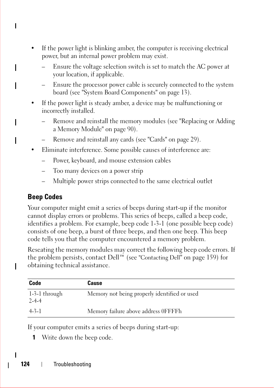 Beep codes, 1 write down the beep code, See "beep | Dell OptiPlex 360 (Late 2008) User Manual | Page 124 / 160