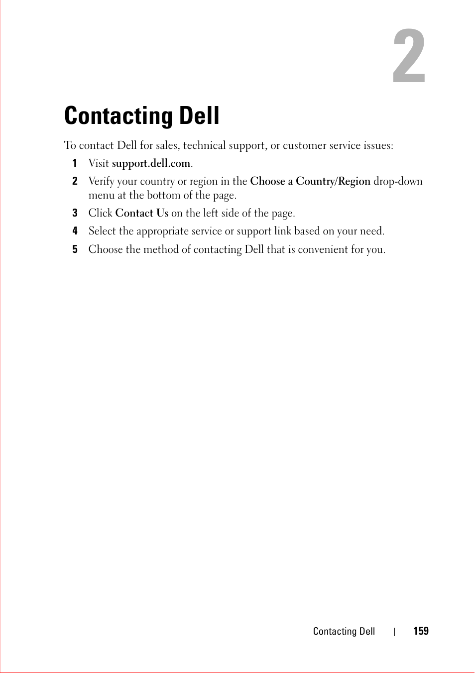 Contacting dell, 1 visit support.dell.com, Contacting | E. "contacting dell | Dell OptiPlex 360 (Late 2008) User Manual | Page 159 / 160