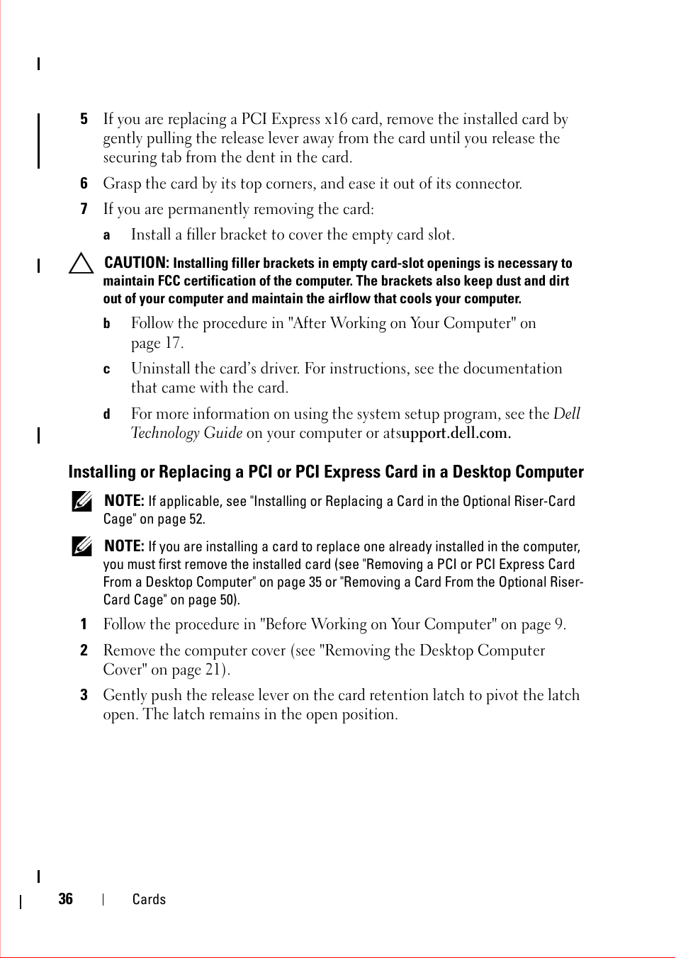 7 if you are permanently removing the card, Computer | Dell OptiPlex 360 (Late 2008) User Manual | Page 36 / 160
