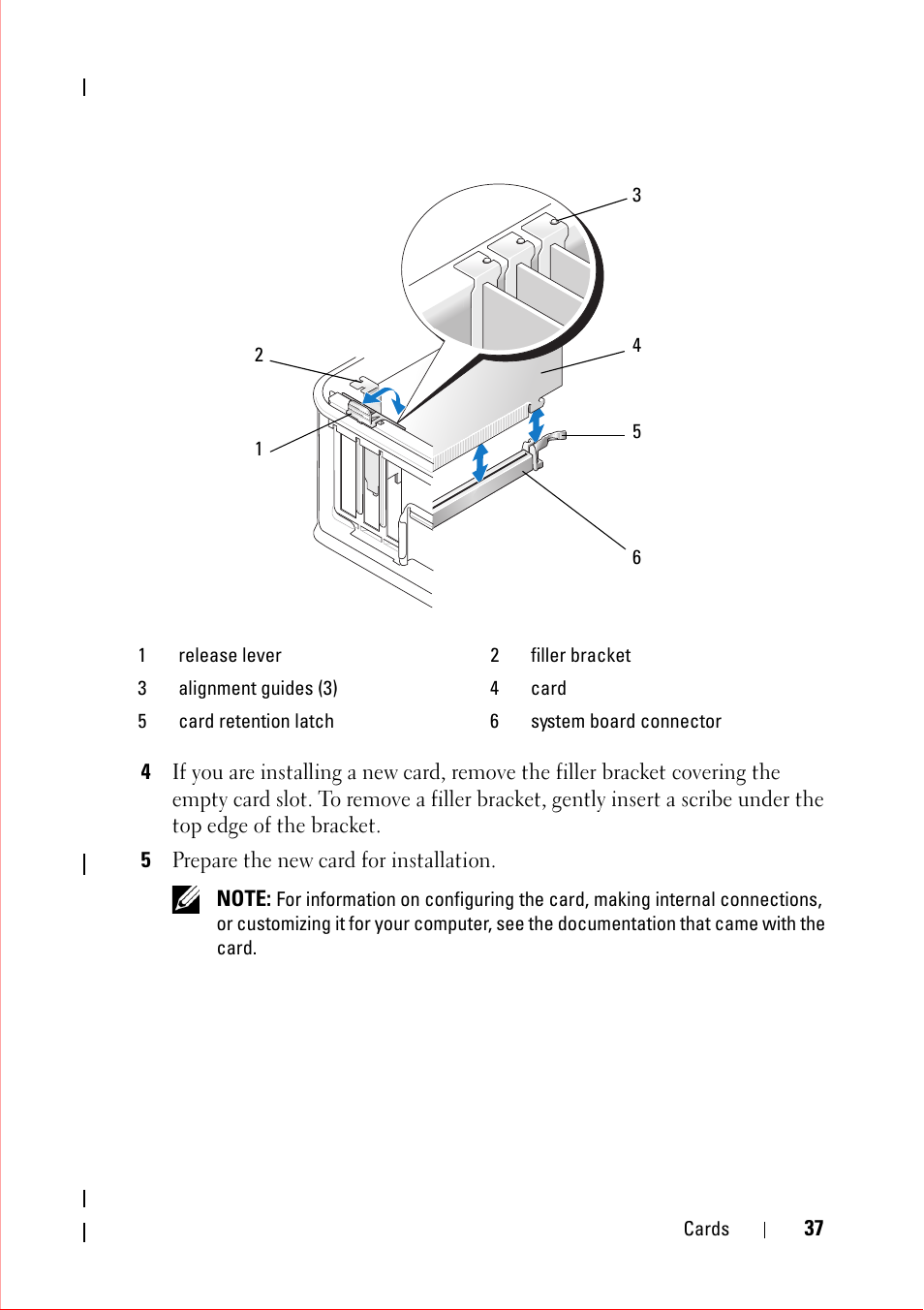 5 prepare the new card for installation | Dell OptiPlex 360 (Late 2008) User Manual | Page 37 / 160