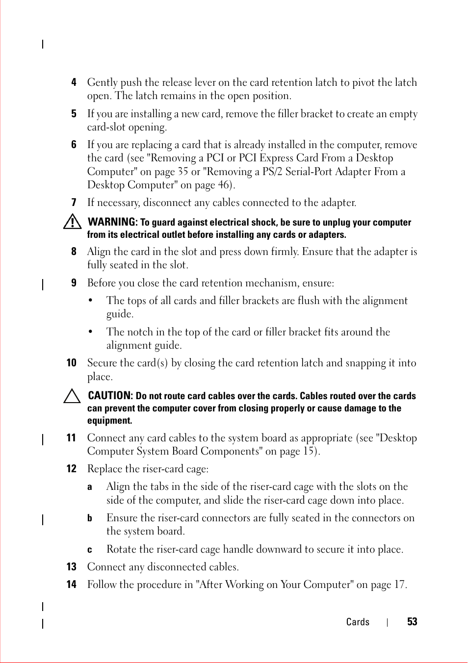 12 replace the riser-card cage, 13 connect any disconnected cables | Dell OptiPlex 360 (Late 2008) User Manual | Page 53 / 160