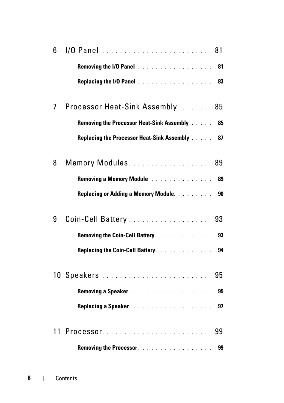 6 i/o panel, 7 processor heat-sink assembly, 9 coin-cell battery | 10 speakers, 11 processor | Dell OptiPlex 360 (Late 2008) User Manual | Page 6 / 160