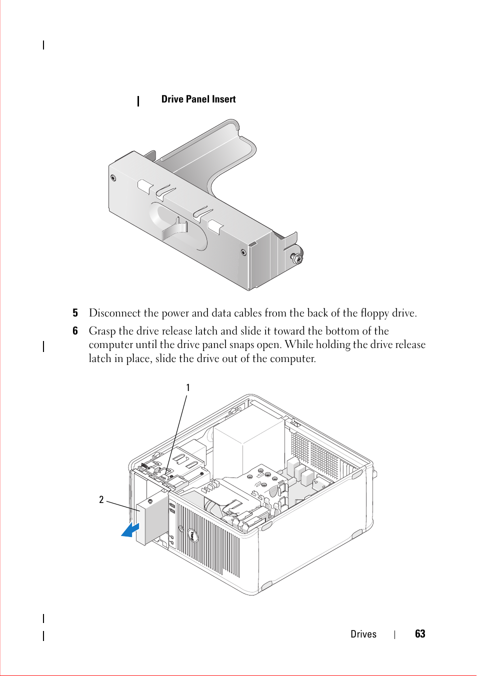 Drive panel insert | Dell OptiPlex 360 (Late 2008) User Manual | Page 63 / 160