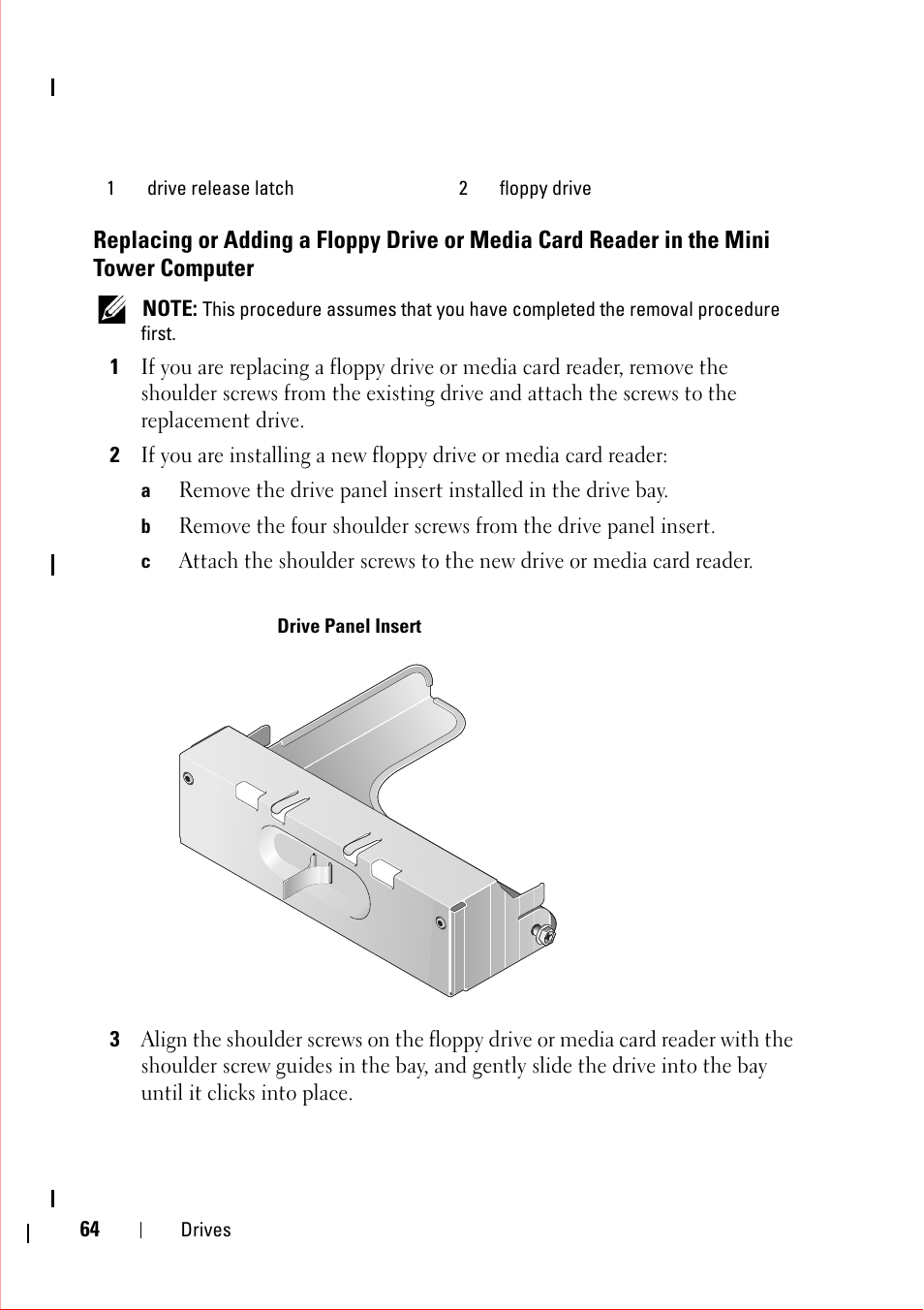 Drive panel insert, Mini tower computer | Dell OptiPlex 360 (Late 2008) User Manual | Page 64 / 160