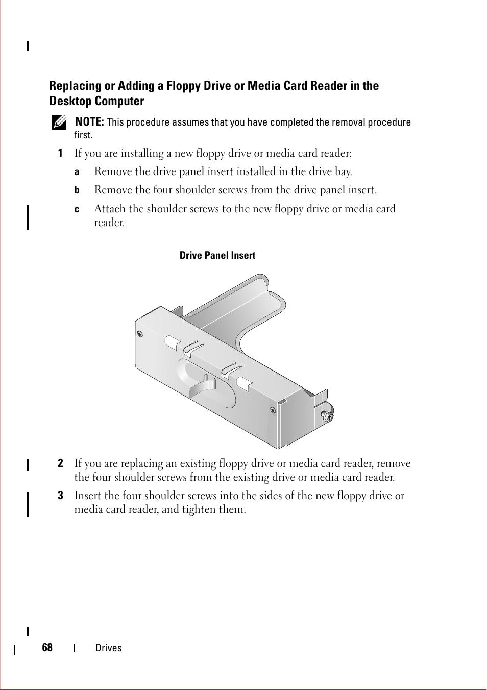 Drive panel insert, Desktop computer | Dell OptiPlex 360 (Late 2008) User Manual | Page 68 / 160