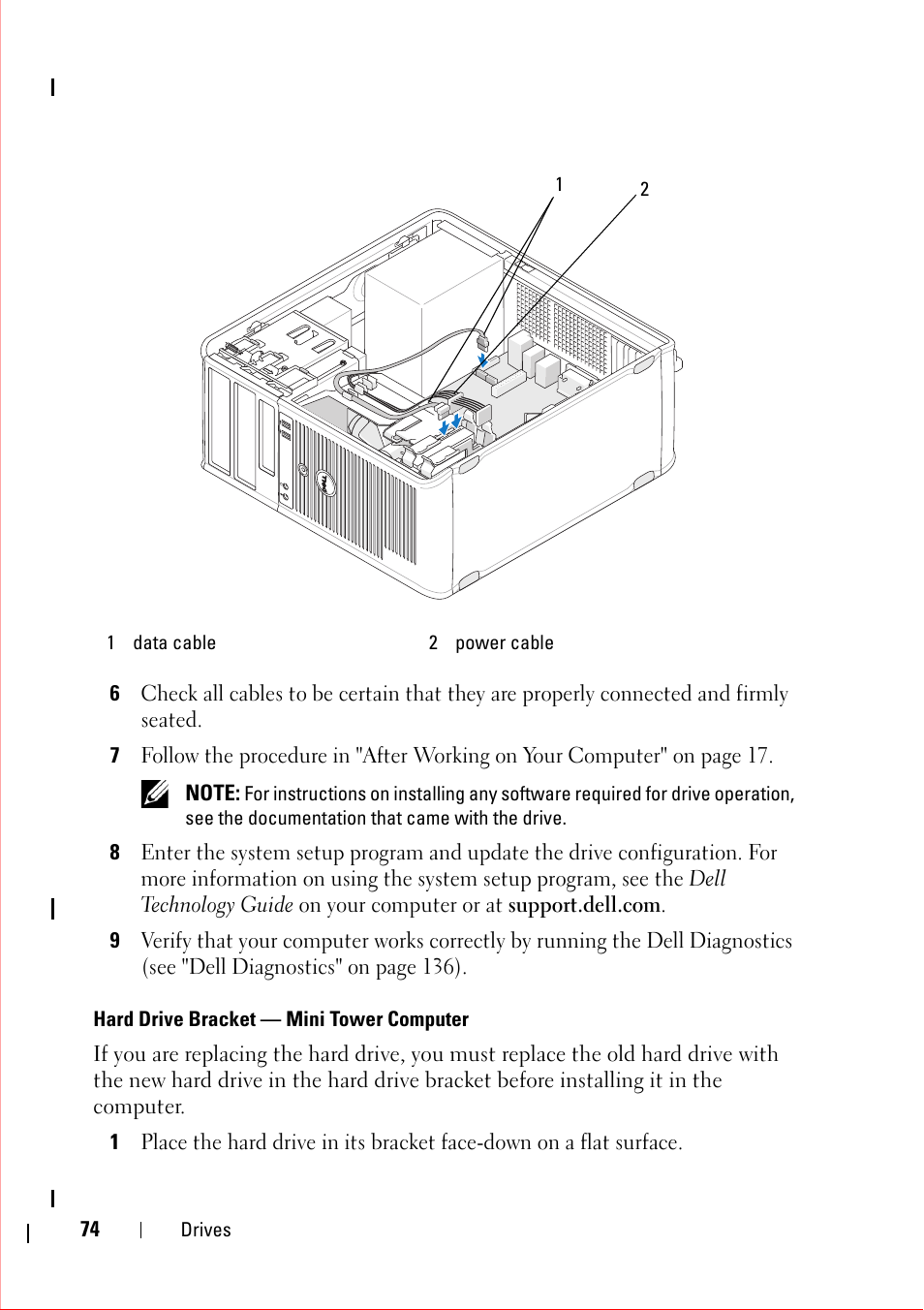 Hard drive bracket - mini tower computer, See "hard drive bracket | Dell OptiPlex 360 (Late 2008) User Manual | Page 74 / 160