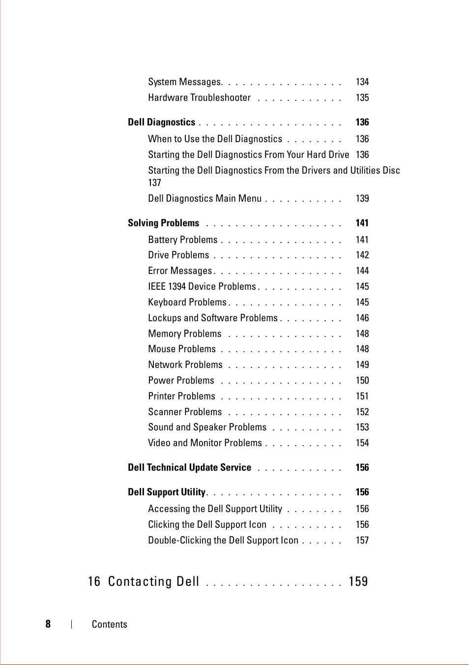 16 contacting dell | Dell OptiPlex 360 (Late 2008) User Manual | Page 8 / 160