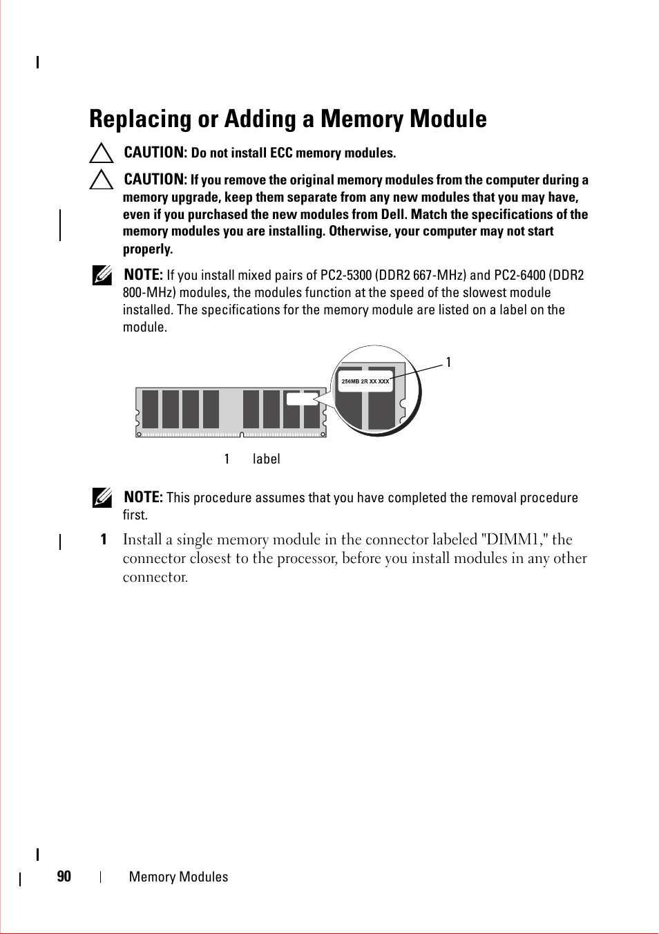 Replacing or adding a memory module | Dell OptiPlex 360 (Late 2008) User Manual | Page 90 / 160