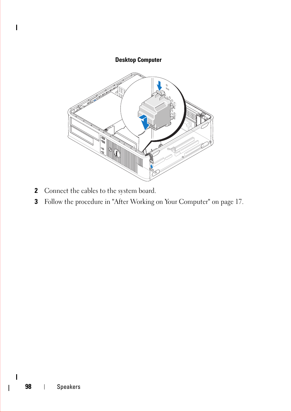 Desktop computer, 2 connect the cables to the system board | Dell OptiPlex 360 (Late 2008) User Manual | Page 98 / 160