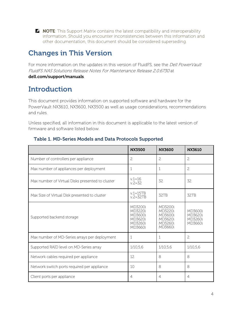 Changes in this version, Introduction | Dell PowerVault NX3500 User Manual | Page 4 / 12