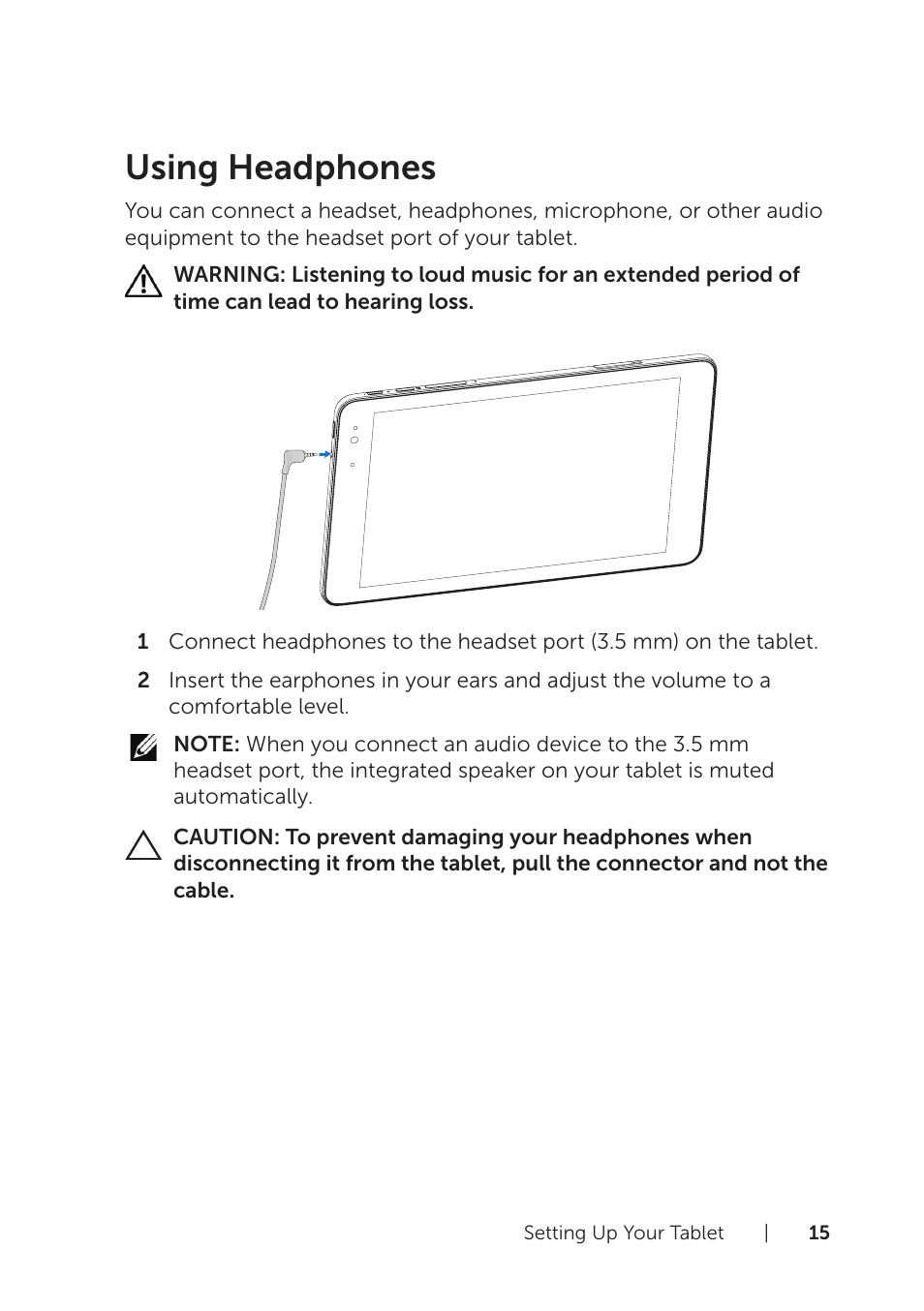 Using headphones | Dell Venue 8 Pro (3845, Late 2014) User Manual | Page 15 / 39