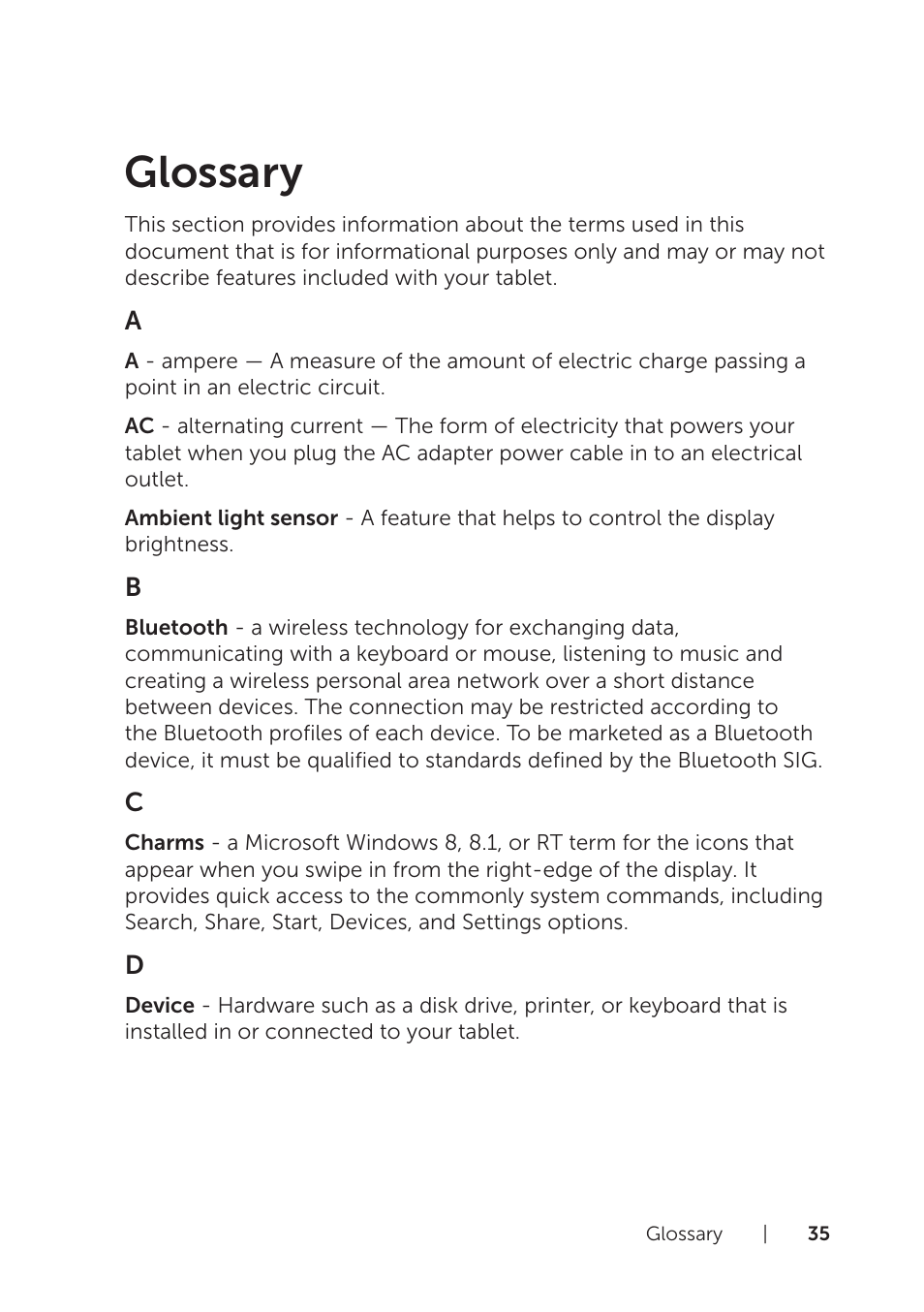 Glossary | Dell Venue 8 Pro (3845, Late 2014) User Manual | Page 35 / 39