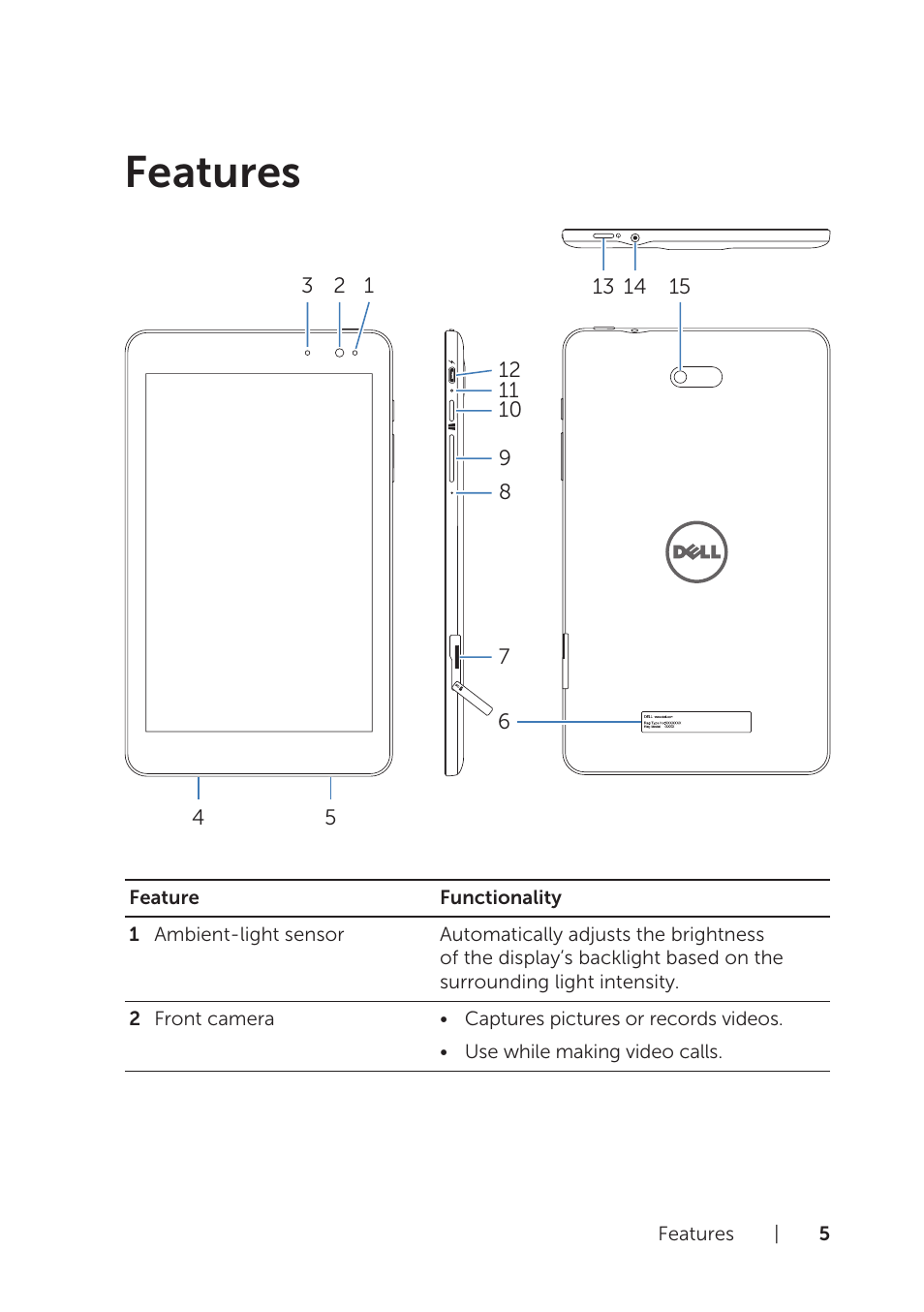 Features | Dell Venue 8 Pro (3845, Late 2014) User Manual | Page 5 / 39