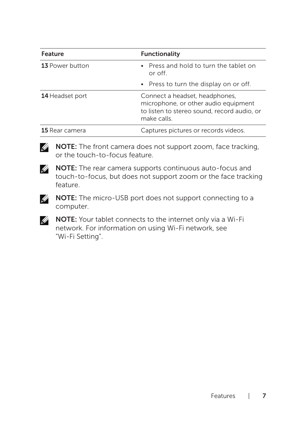 Dell Venue 8 Pro (3845, Late 2014) User Manual | Page 7 / 39