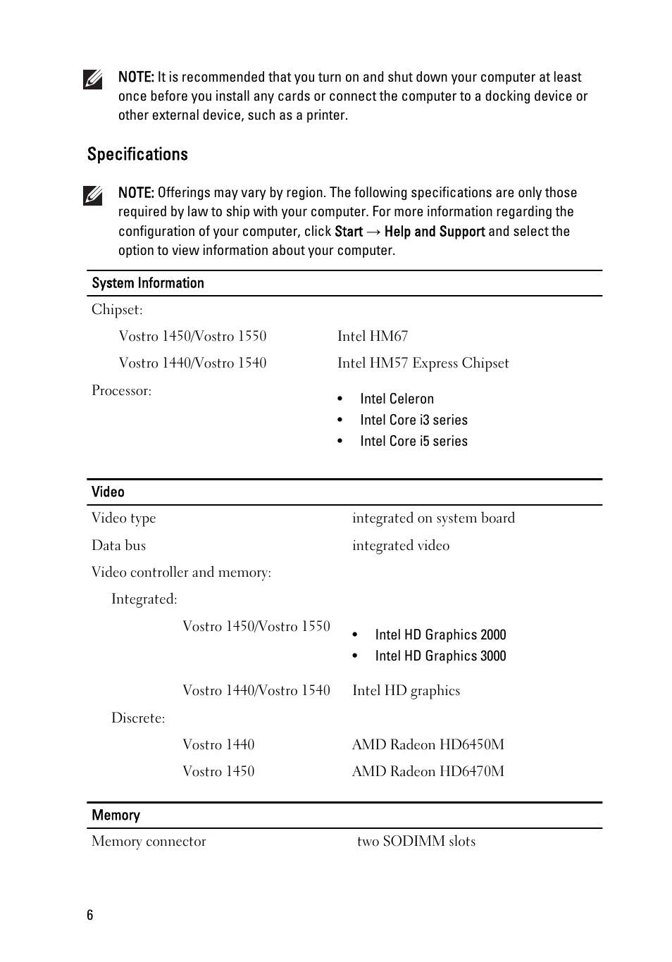 Specifications | Dell Vostro 1450 (Mid 2011) User Manual | Page 6 / 9