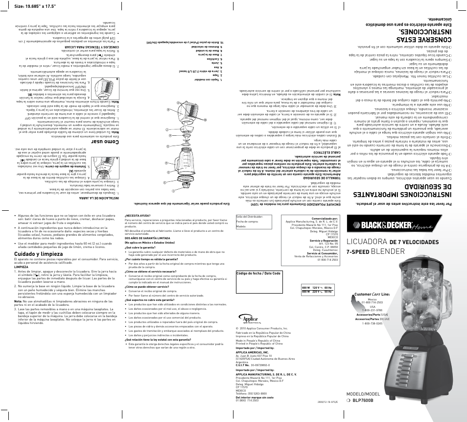 Black & Decker BLP7600B User Manual | 2 pages
