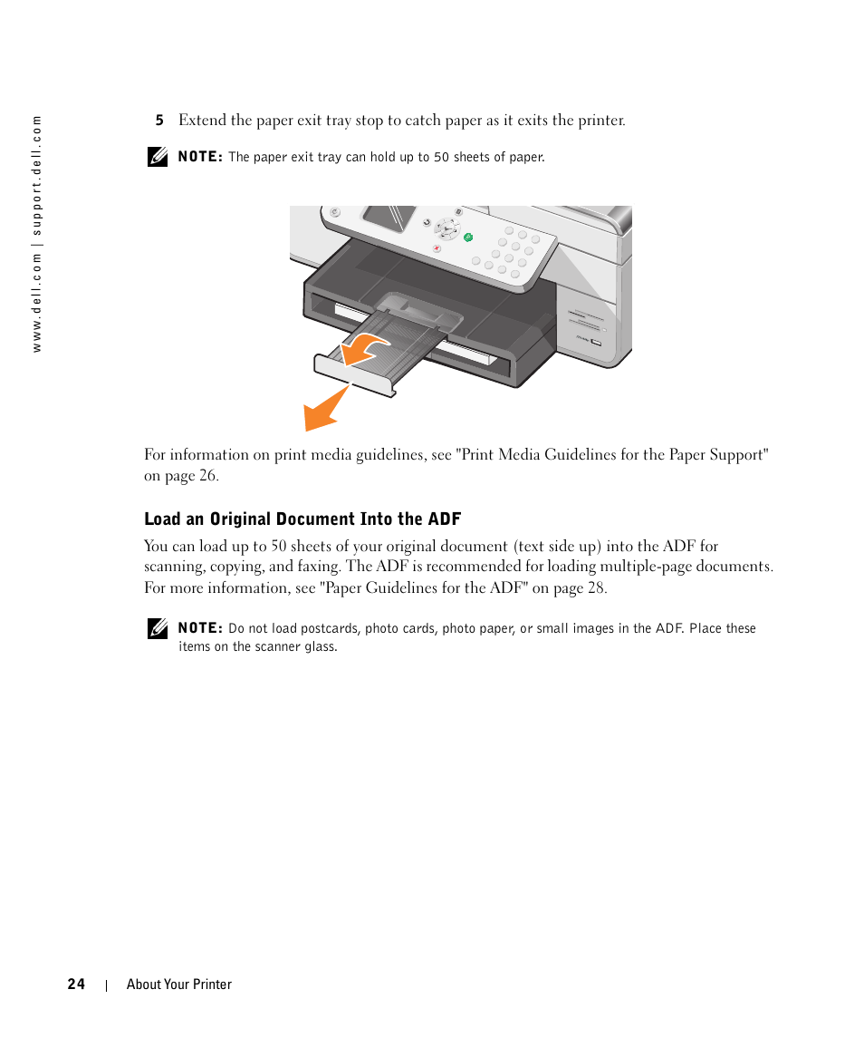 Load an original document into the adf | Dell 964 All In One Photo Printer User Manual | Page 24 / 136