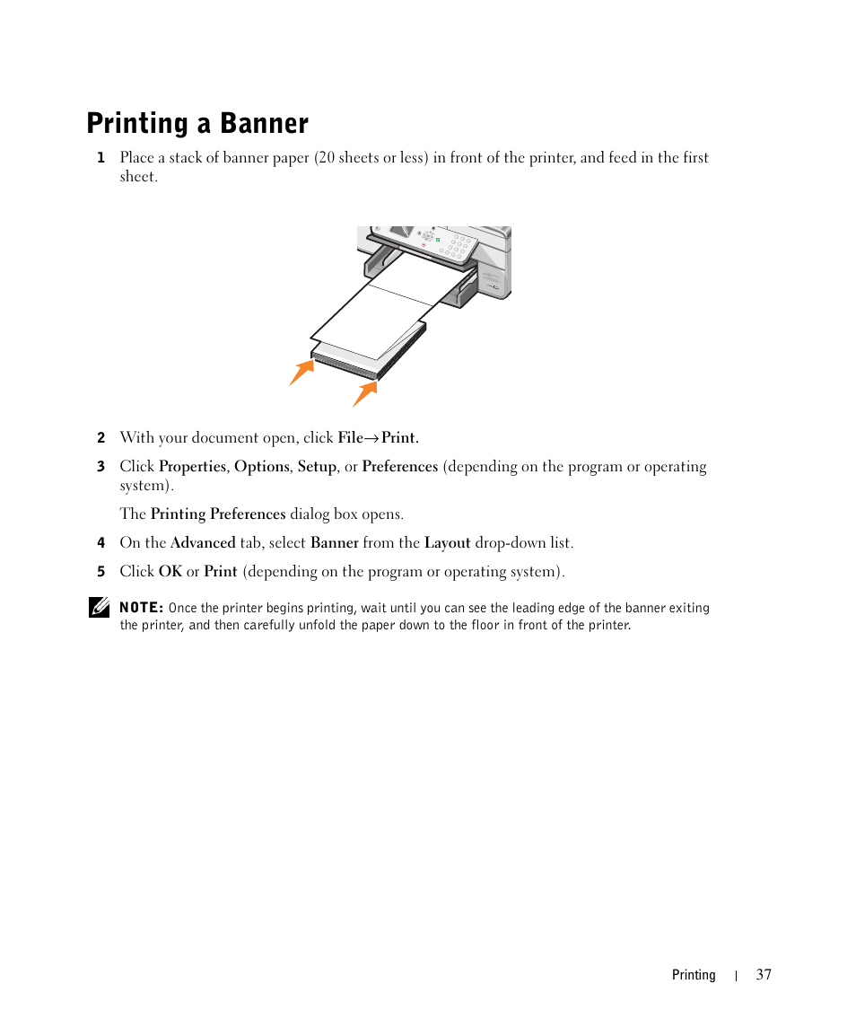 Printing a banner | Dell 964 All In One Photo Printer User Manual | Page 37 / 136