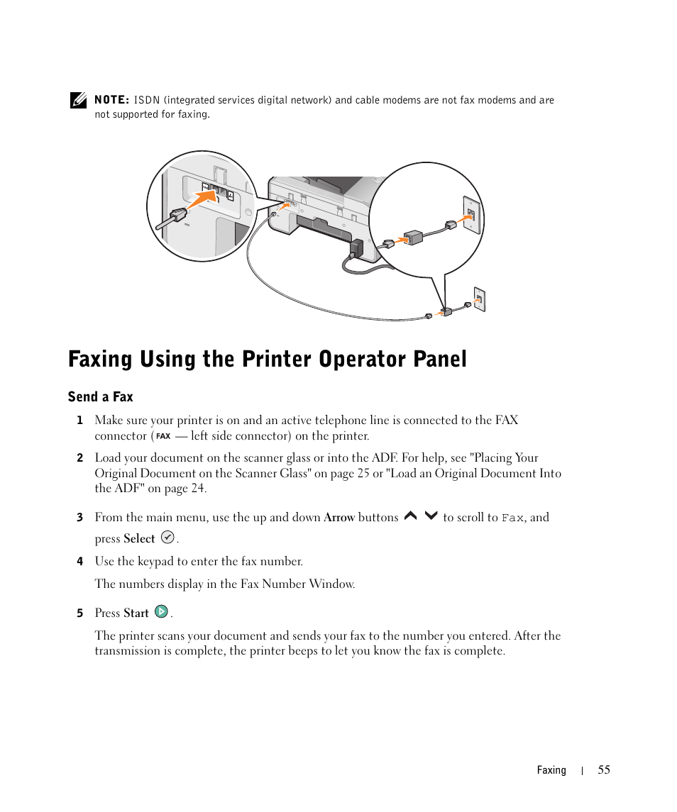 Faxing using the printer operator panel, Send a fax | Dell 964 All In One Photo Printer User Manual | Page 55 / 136